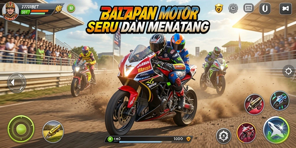 Tampilan gameplay mendebarkan dalam balapan motor di 777BET.