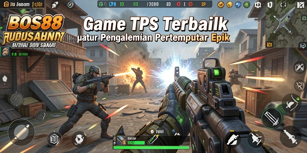 Tampilan aksi pertempuran seru dalam BOS88 yang menampilkan gameplay TPS.