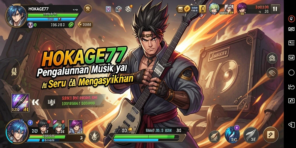 Screenshot menampilkan gameplay interaktif HOKAGE77 dengan berbagai lagu.