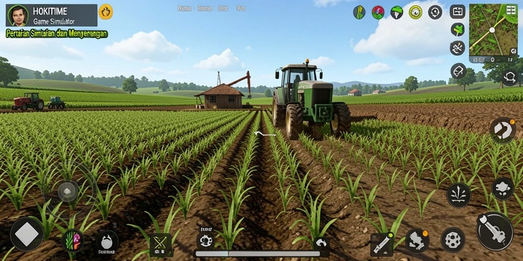 Tampilan gameplay HOKITIME dengan kebun subur dan hewan peliharaan.