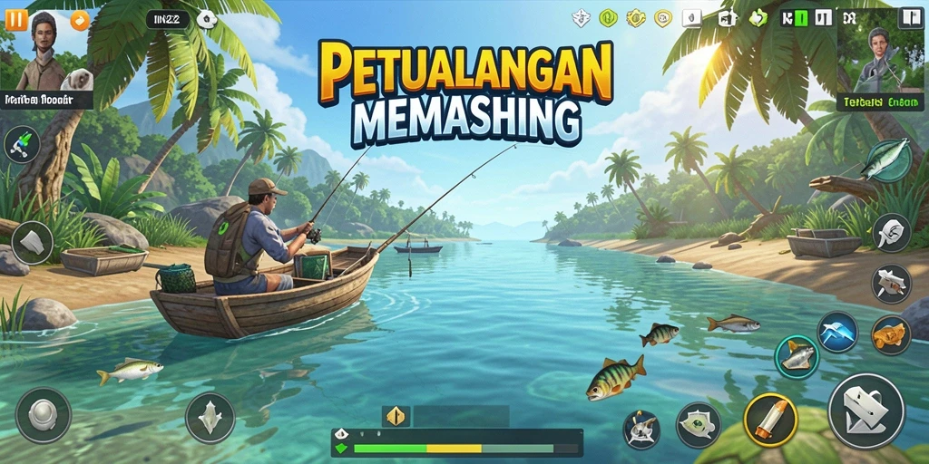 Screenshot gameplay IN22 menunjukkan aksi memancing yang mendebarkan.