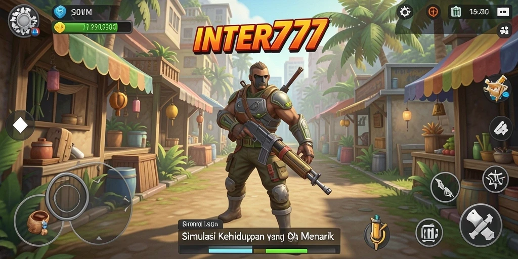 Tangkapan layar utama INTER77 menampilkan interaksi karakter dalam gameplay yang dinamis.