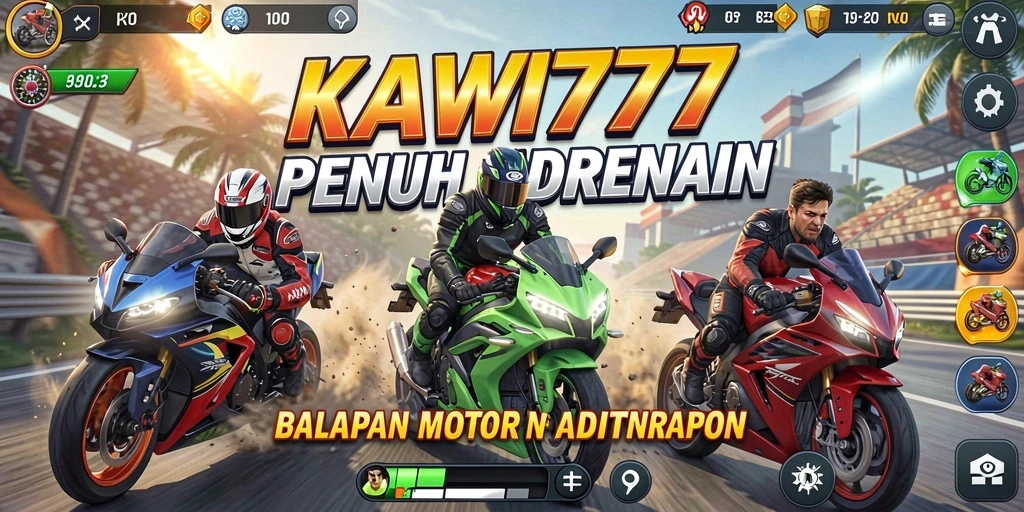 Tampilan gameplay KAWI777 saat balapan motor yang menegangkan.