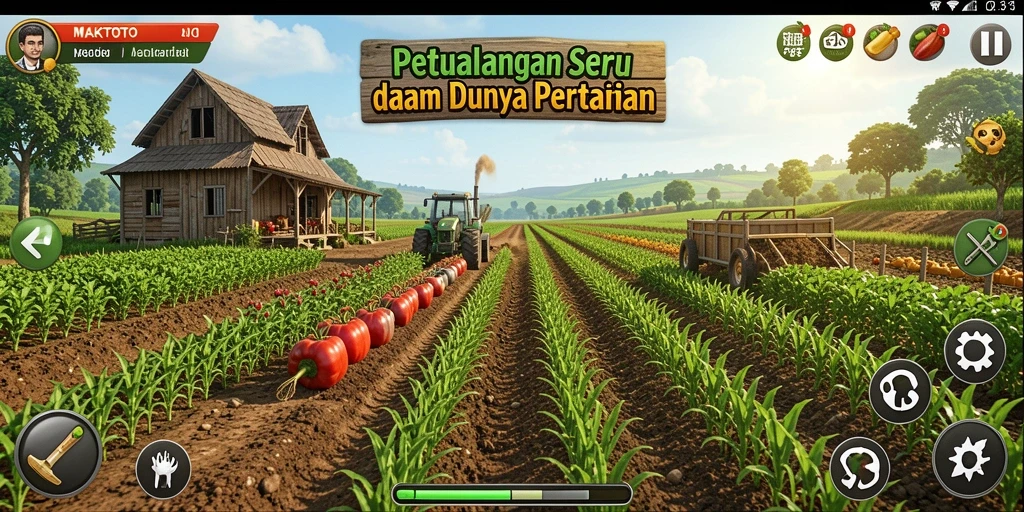 Tangkapan layar gameplay <strong>MAKTOTO</strong> menunjukkan aktivitas bertani yang seru.