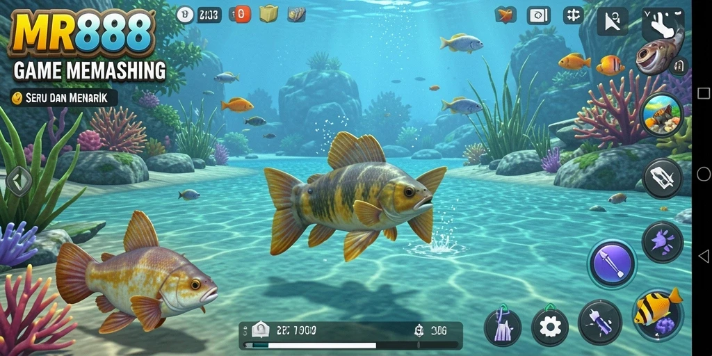 Tampilan gameplay <strong>MR888</strong> dengan suasana memancing yang menawan.