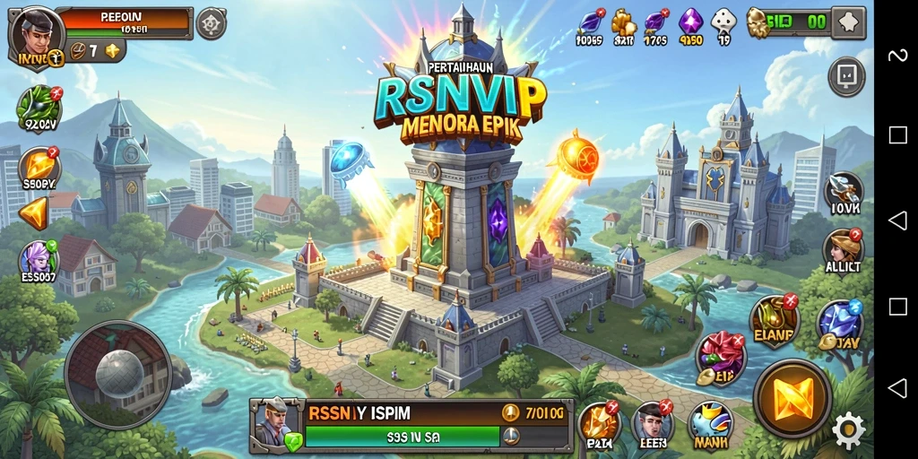 Screenshot RSNVIP menampilkan aksi menara pertahanan yang mendebarkan.